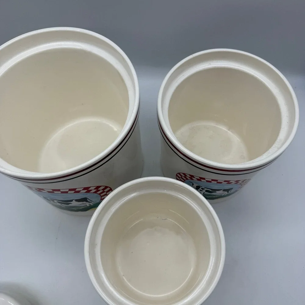 Vintage Frannys Farm Century Japan Cow kitchen canister set 3 Crocks